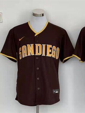 Stitched Brown Baseball Jersey - Gold Piping & Graphics - #13